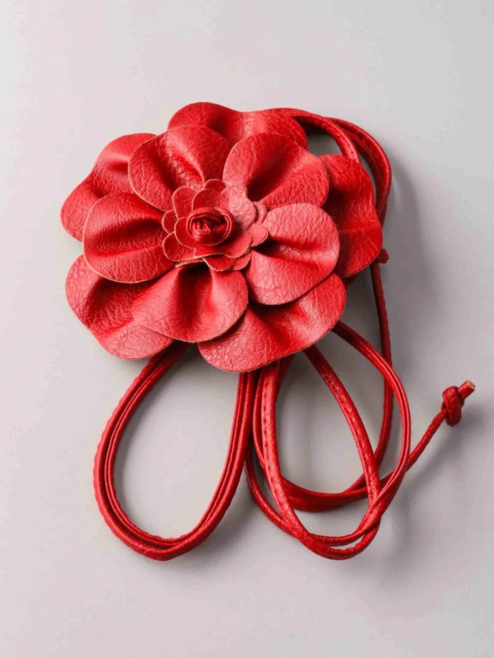 214 • Scarlet Red Flower Leather Belts/Necklace Accessory Various - Picture 3 of 6